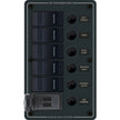 Blue Sea 8521 - Panel de interruptores Contura de 5 posiciones con dos cargadores USB - 12/24 V CC - Negro [8521]