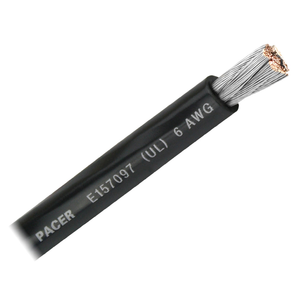 Cable de batería Pacer negro de 6 AWG - Se vende por pie [WUL6BK-FT]