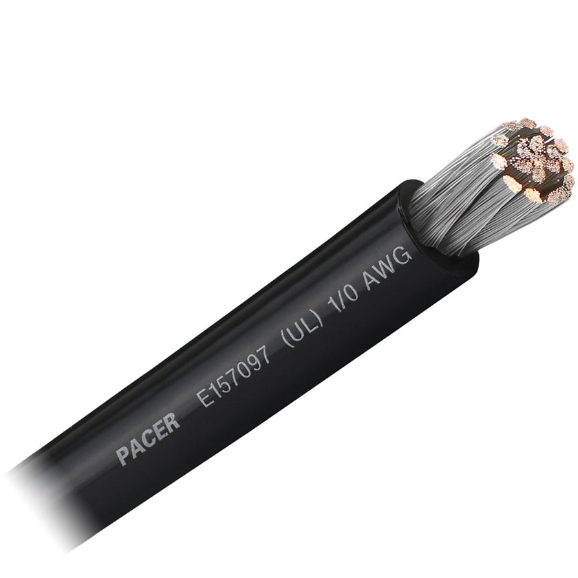 Cable de batería Pacer negro de 1/0 AWG - Se vende por pie [WUL1/0BK-FT]