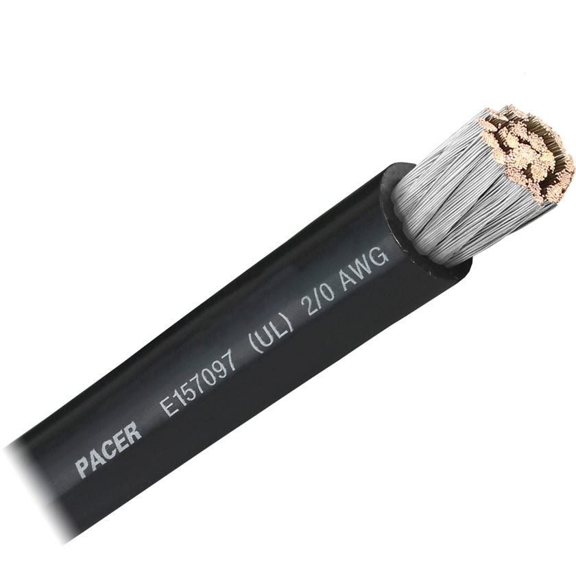 Cable de batería Pacer negro de calibre 2/0 AWG - Se vende por pie [WUL2/0BK-FT]