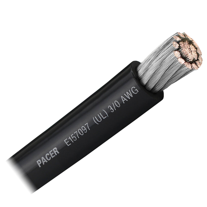Cable de batería Pacer negro de calibre 3/0 AWG - Se vende por pie [WUL3/0BK-FT]