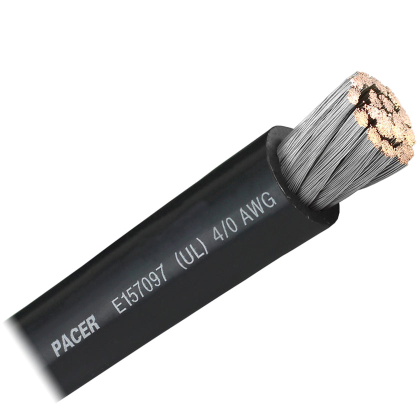 Cable de batería Pacer negro de calibre 4/0 AWG - Se vende por pie [WUL4/0BK-FT]