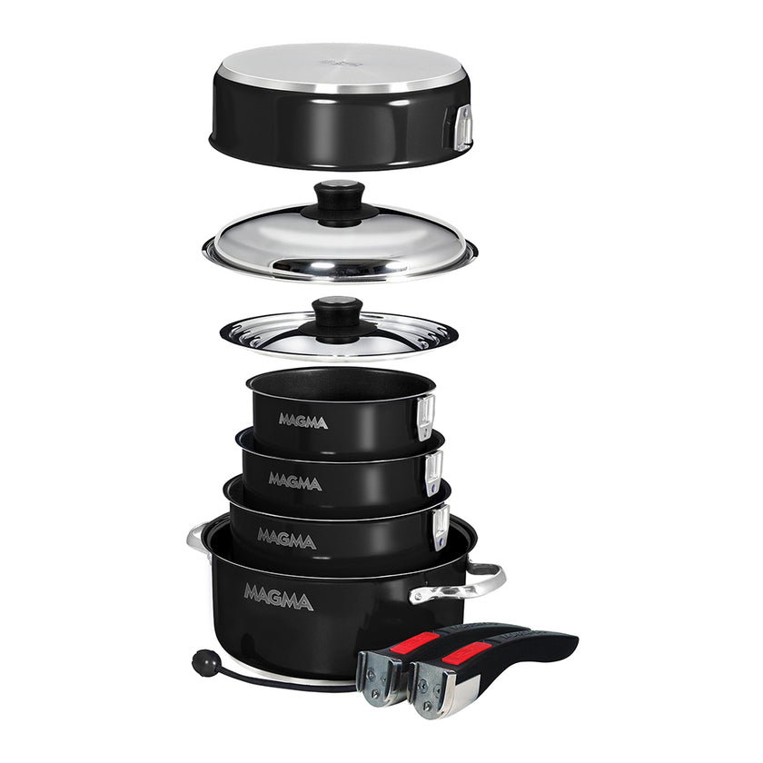 Batería de cocina Magma Nestable de 10 piezas para inducción, antiadherente, con acabado esmaltado - Negro azabache [A10-366-JB-2-IN]