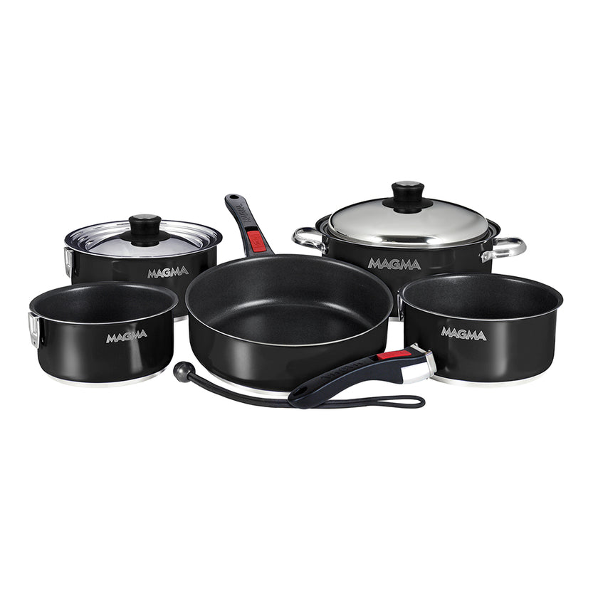 Batería de cocina Magma Nestable de 10 piezas para inducción, antiadherente, con acabado esmaltado - Negro azabache [A10-366-JB-2-IN]