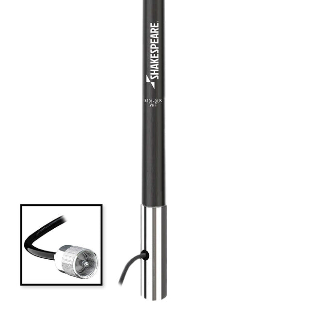 Antena VHF clásica Shakespeare 5101 8 con cable RG-58 de 4,5 m - Negra [5101-BLK]