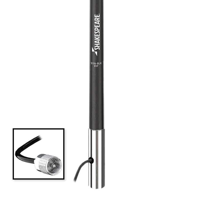 Antena VHF clásica Shakespeare 5104 4 con cable RG-58 de 4,5 m - Negra [5104-BLK]