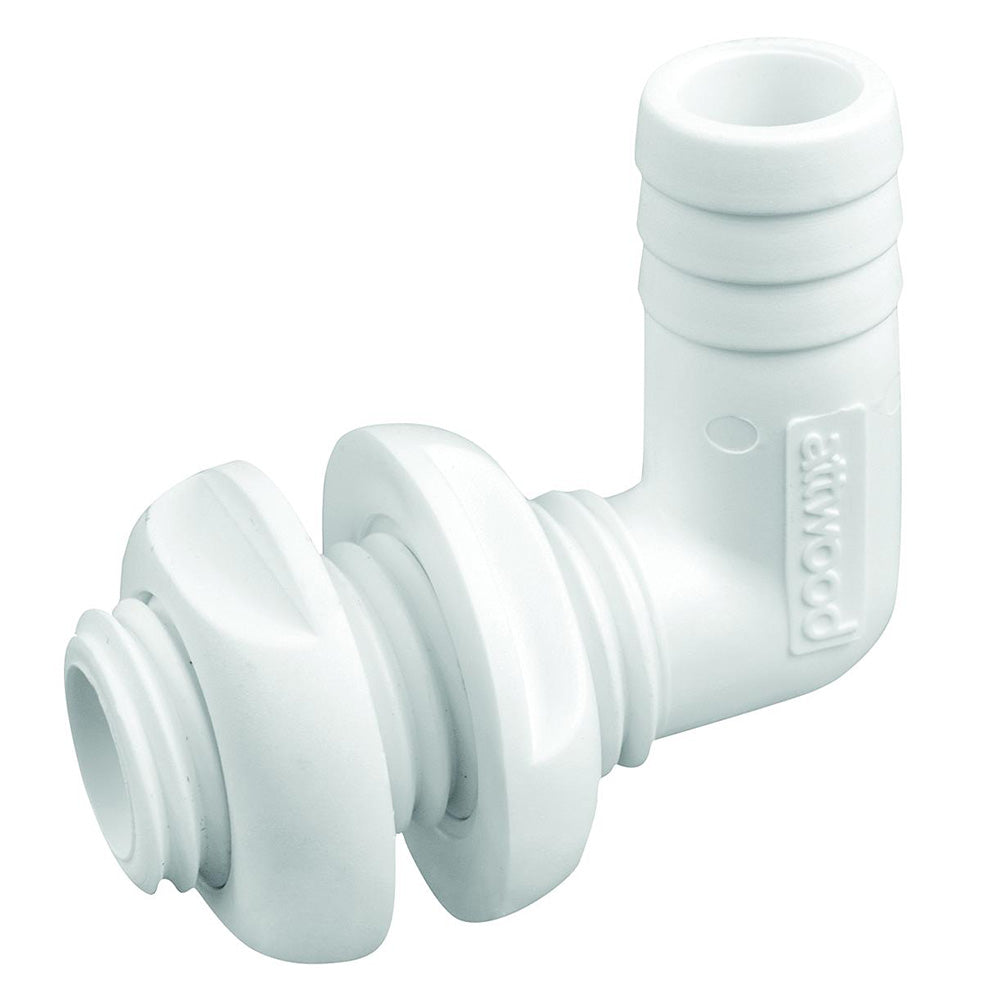 Conector pasacascos de plástico blanco Attwood de 90 grados - Diámetro interior de 3/4