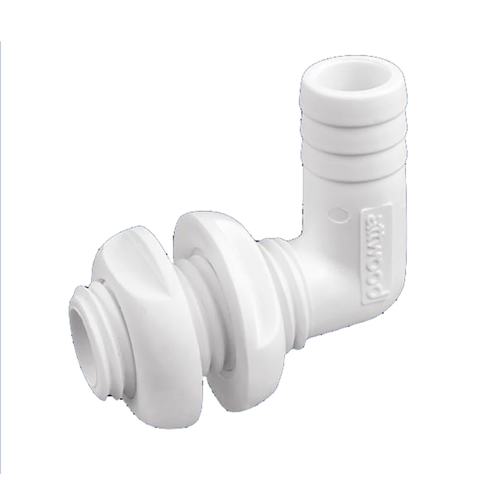 Conector pasacascos de plástico blanco Attwood de 90 grados - Diámetro interior de 1-1/8