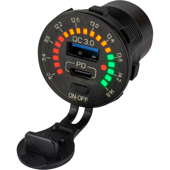 Voltímetro redondo Sea-Dog Rainbow con puerto USB-C [426519-1]